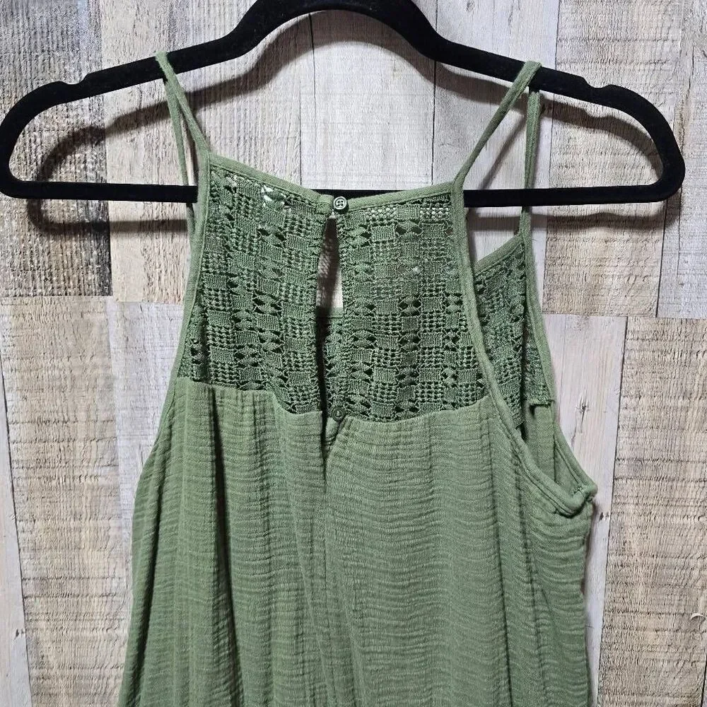 Old Navy Olive Green Gauzy Lace Jumpsuit Jumper XL Gorpcore Minimalist Comfy - Picture 4 of 6